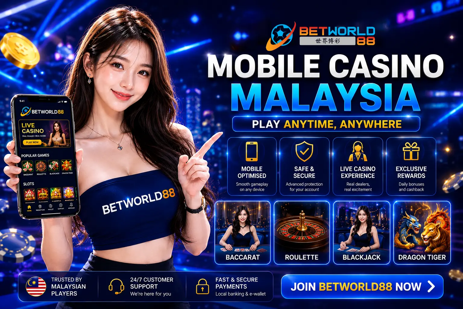 Mobile casino Malaysia — BETWORLD88 live casino games on smartphone